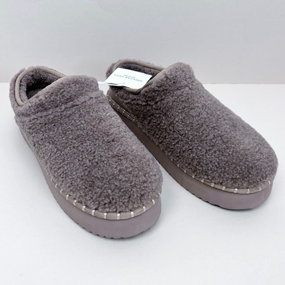American Eagle SIZE 10 Brown Fluffy Sherpa Scuff Cushioned Slip-On Slides NWT - Picture 6 of 9